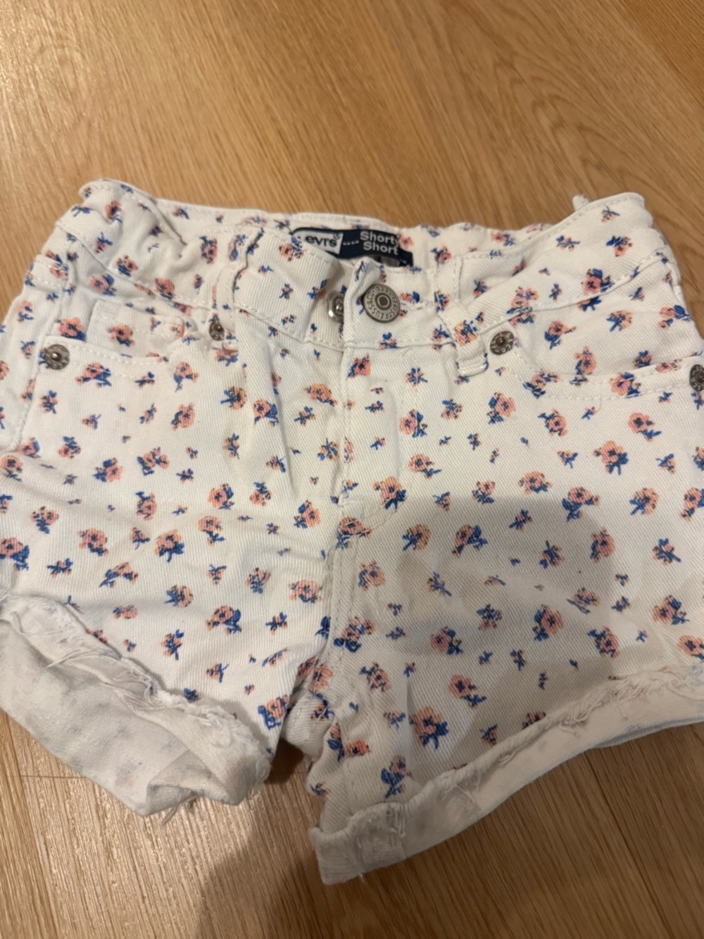 Levi's White Denim Shorts with Pink and Blue Floral Print